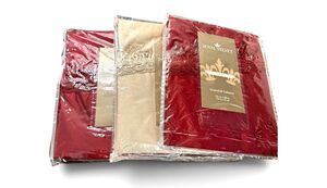 Three (3) Royal Velvet Waterfall Valances 2 Red 1 Gold Fringe Beads 52"x38" NWT